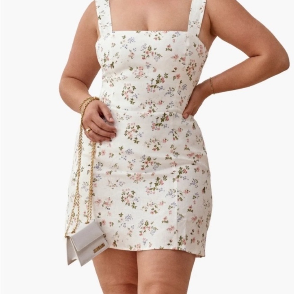 Reformation Brigitte White Floral Linen Mini Dress Size 2